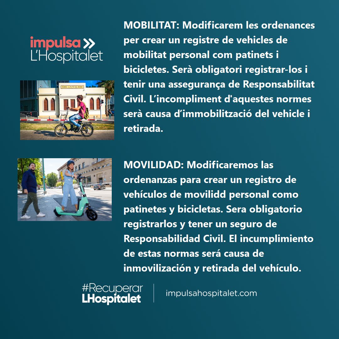 Mobilitat, registre y assegurança RC de vehícles de mobilitat personal
