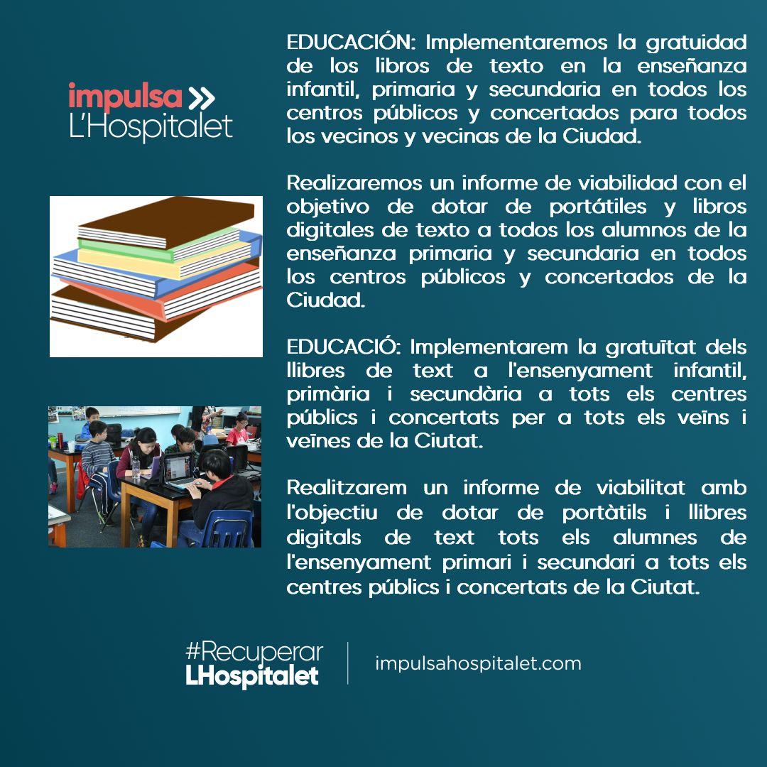 Educació, Implementarem la gratuïtat de llibres de text a infantil, primària i secundaria